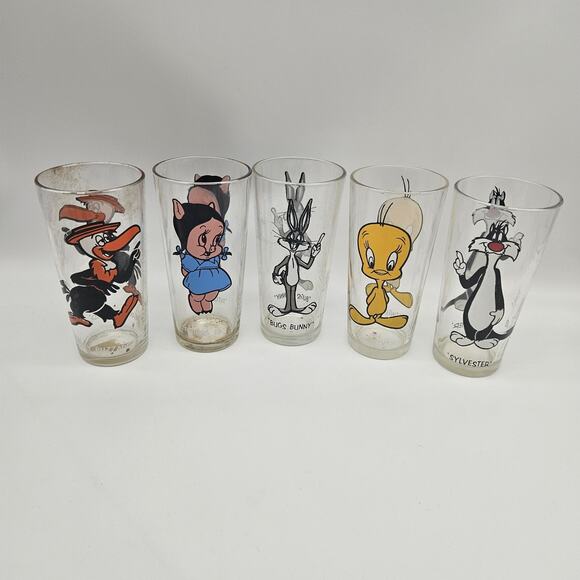 Vintage Pepsi Collector Series Looney Tunes Glasses Set of 5 Beaky Buzzard 1973 - Picture 1 of 12